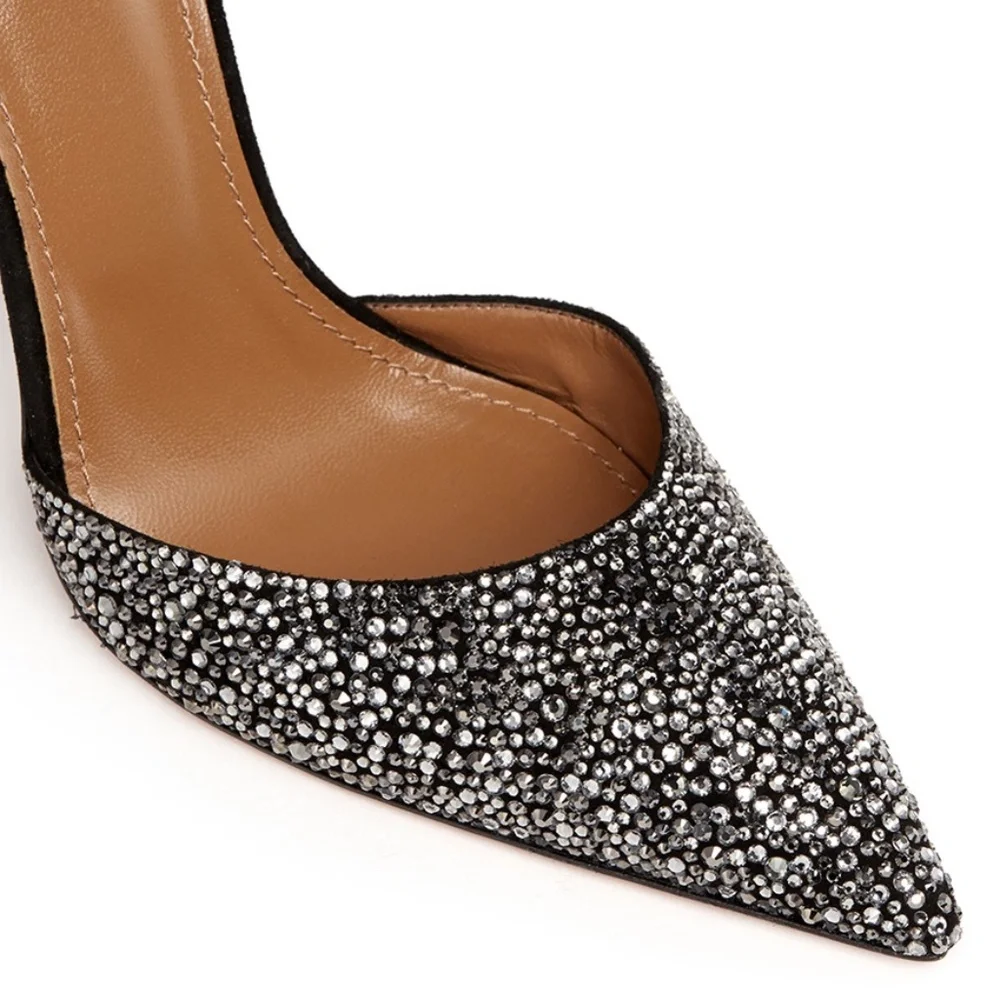 Aquazzura Amanda Crystal Pave Suede Stiletto Pumps / Heels US8